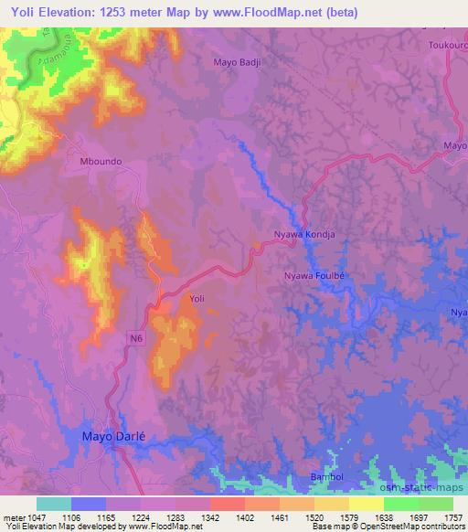 Yoli,Cameroon Elevation Map