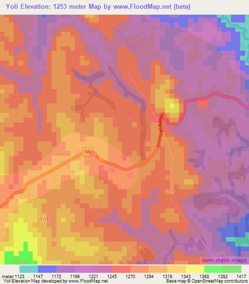 Yoli,Cameroon Elevation Map