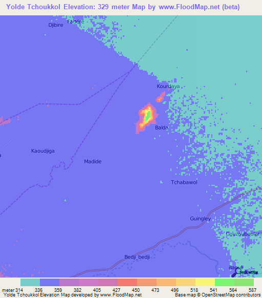 Yolde Tchoukkol,Cameroon Elevation Map