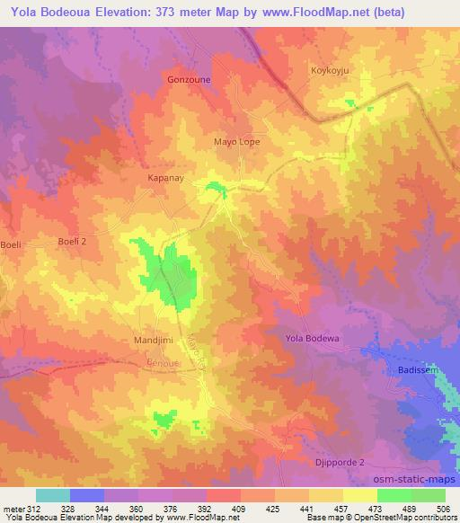 Yola Bodeoua,Cameroon Elevation Map