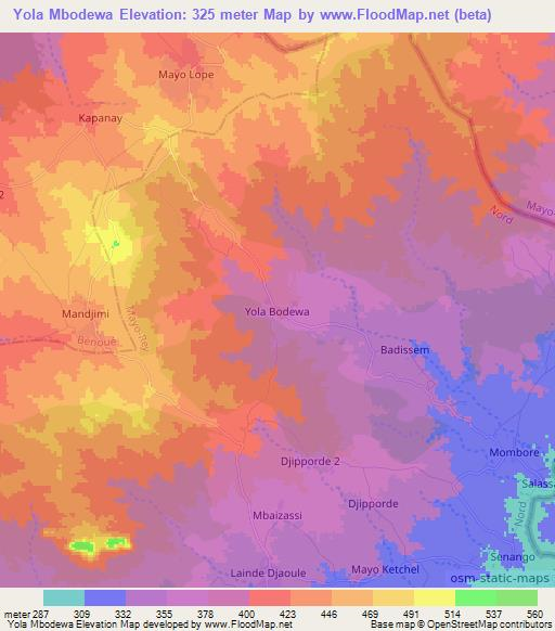 Yola Mbodewa,Cameroon Elevation Map