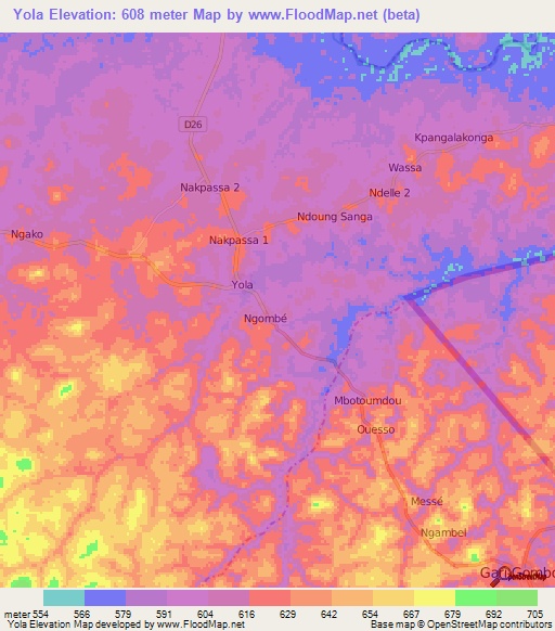 Yola,Cameroon Elevation Map