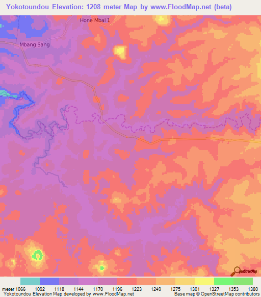 Yokotoundou,Cameroon Elevation Map