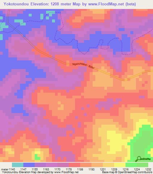 Yokotoundou,Cameroon Elevation Map