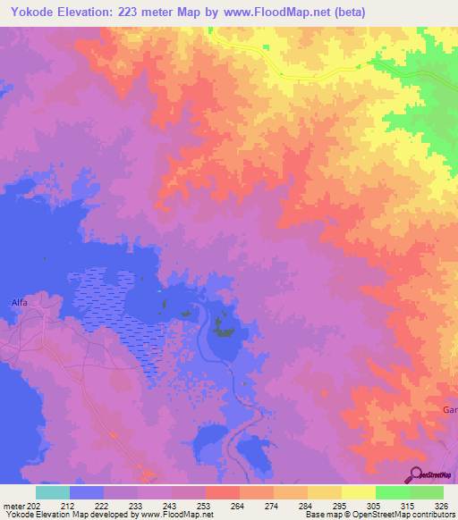 Yokode,Cameroon Elevation Map