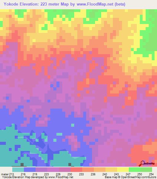 Yokode,Cameroon Elevation Map