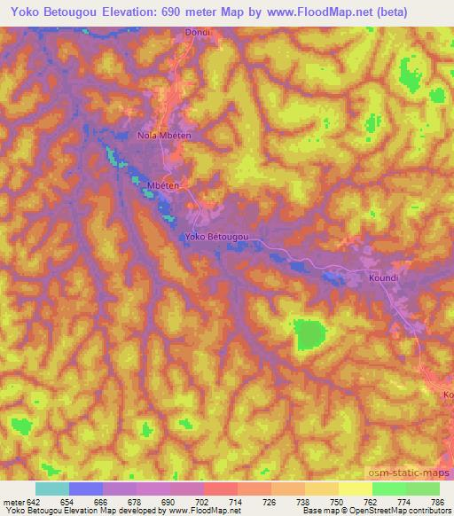 Yoko Betougou,Cameroon Elevation Map