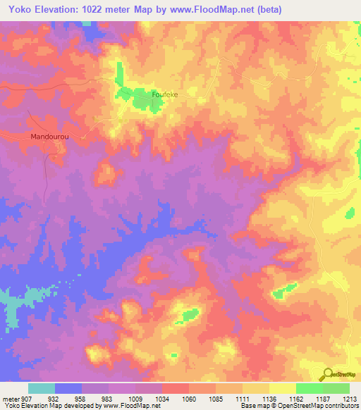 Yoko,Cameroon Elevation Map