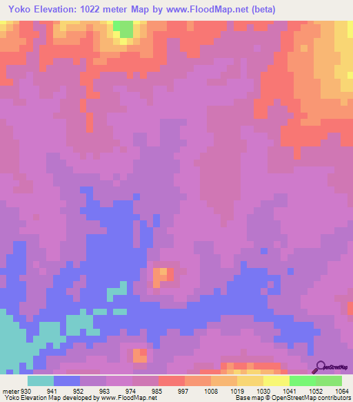 Yoko,Cameroon Elevation Map