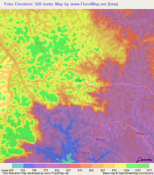 Yoko,Cameroon Elevation Map