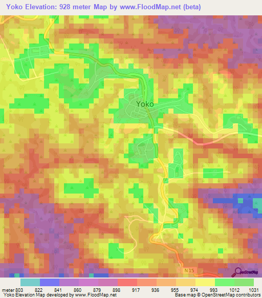 Yoko,Cameroon Elevation Map