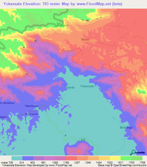 Yokassala,Cameroon Elevation Map