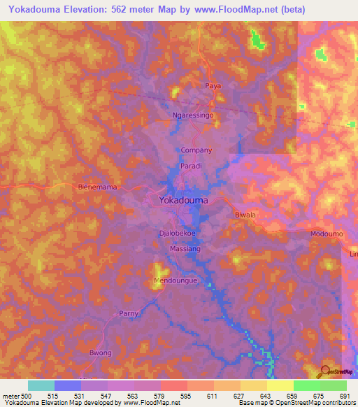 Yokadouma,Cameroon Elevation Map