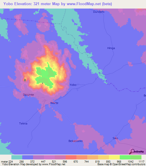 Yobo,Cameroon Elevation Map