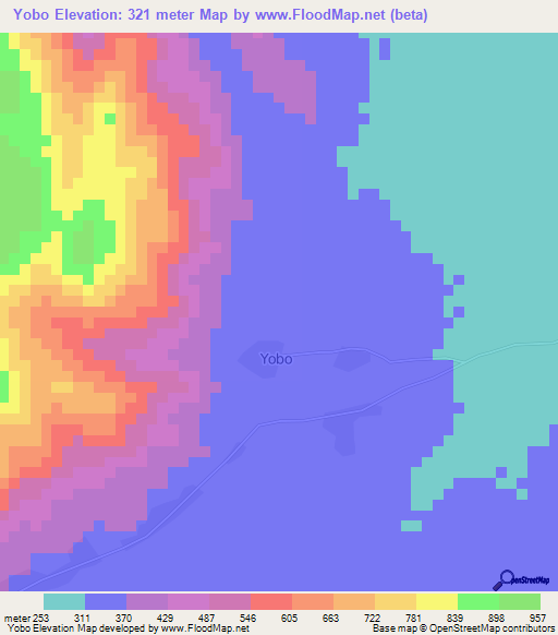 Yobo,Cameroon Elevation Map