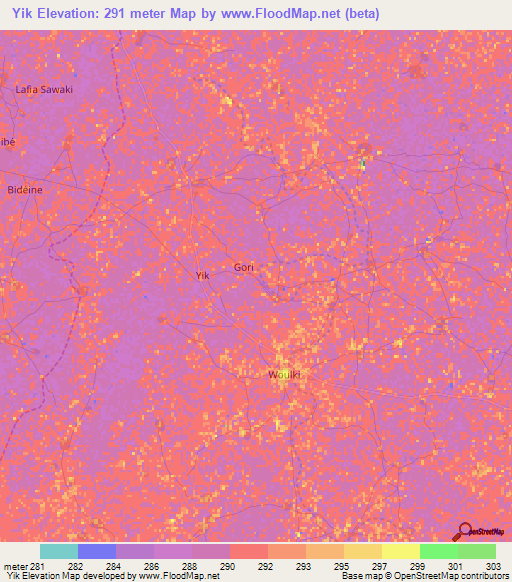 Yik,Cameroon Elevation Map