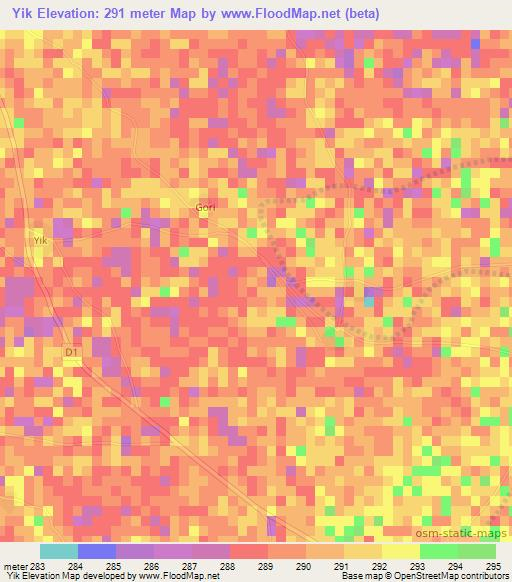 Yik,Cameroon Elevation Map