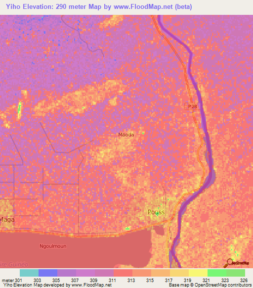 Yiho,Cameroon Elevation Map