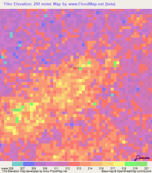 Yiho,Cameroon Elevation Map