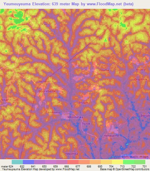 Yeumeuyeuma,Cameroon Elevation Map