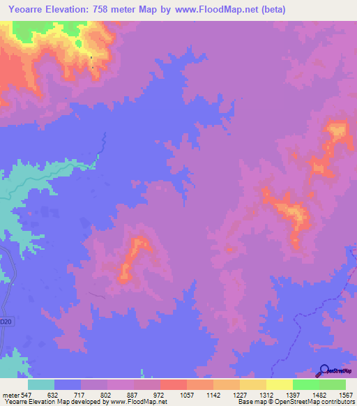 Yeoarre,Cameroon Elevation Map