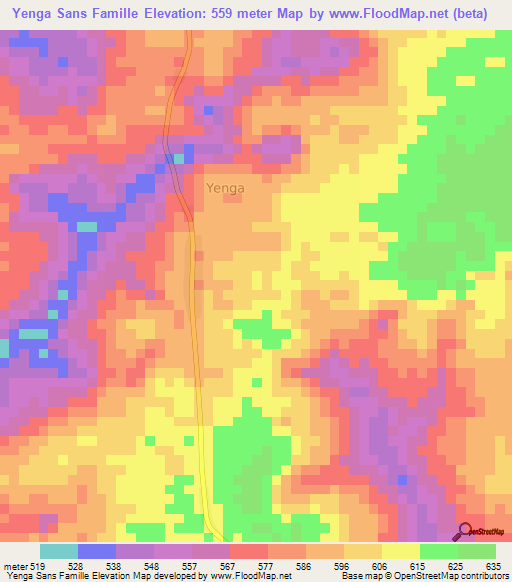 Yenga Sans Famille,Cameroon Elevation Map