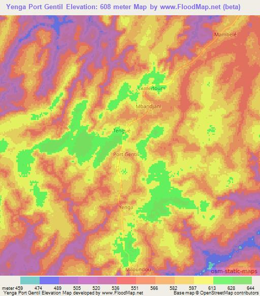 Yenga Port Gentil,Cameroon Elevation Map