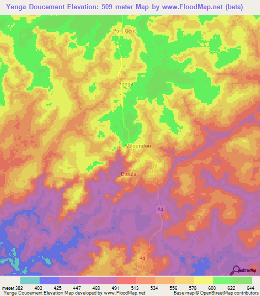 Yenga Doucement,Cameroon Elevation Map