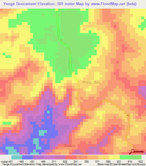 Yenga Doucement,Cameroon Elevation Map