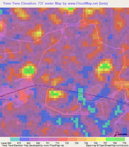 Yene Yene,Cameroon Elevation Map