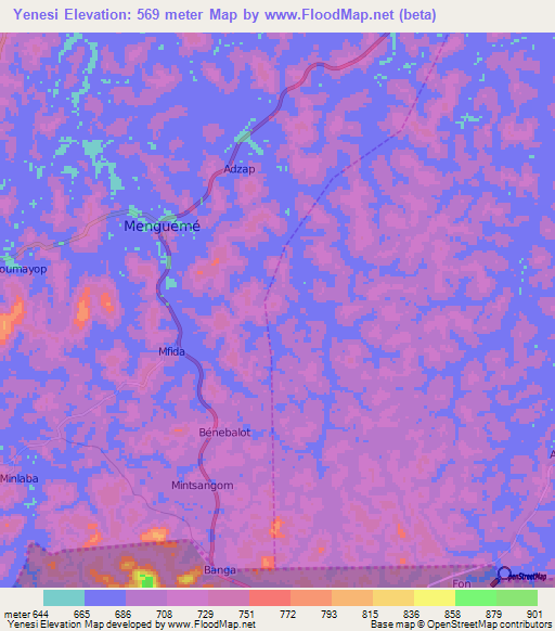 Yenesi,Cameroon Elevation Map