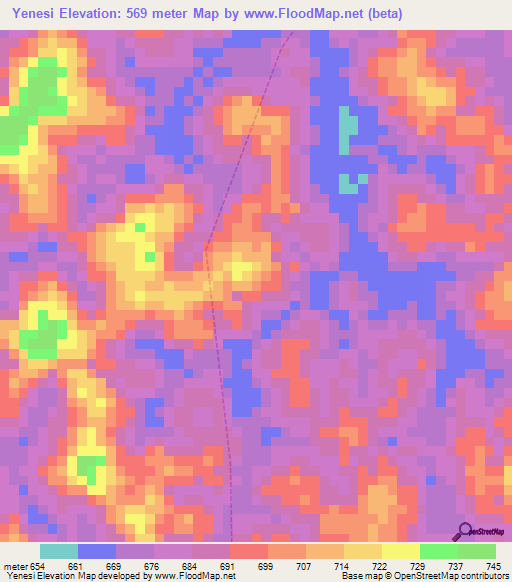 Yenesi,Cameroon Elevation Map