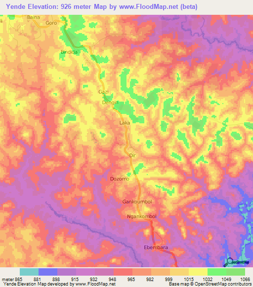 Yende,Cameroon Elevation Map