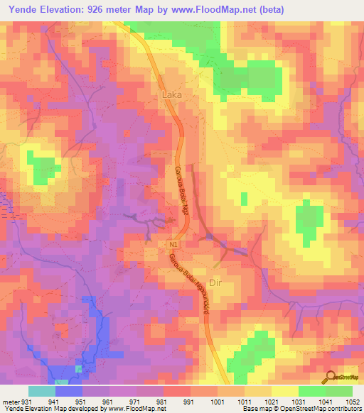 Yende,Cameroon Elevation Map