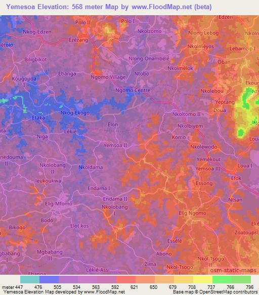 Yemesoa,Cameroon Elevation Map