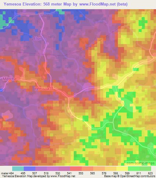 Yemesoa,Cameroon Elevation Map