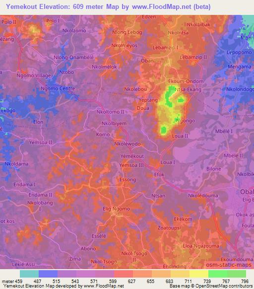 Yemekout,Cameroon Elevation Map