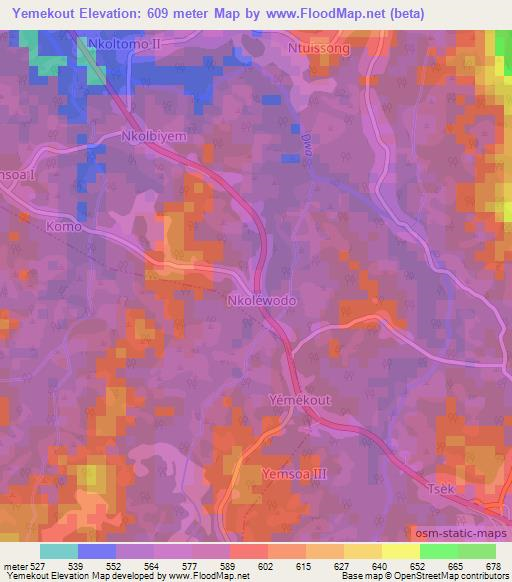 Yemekout,Cameroon Elevation Map