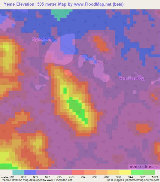 Yeme,Cameroon Elevation Map