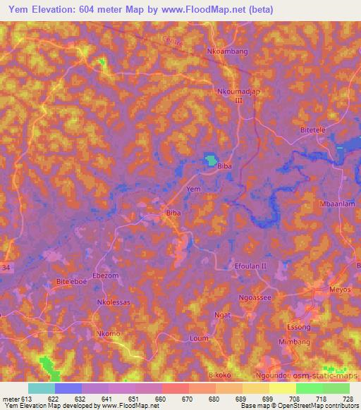 Yem,Cameroon Elevation Map