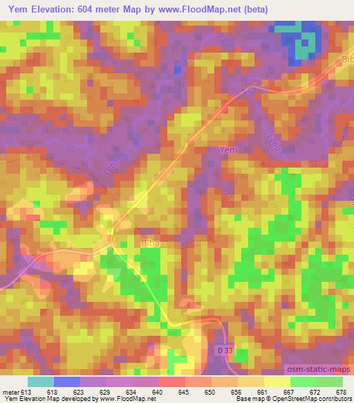 Yem,Cameroon Elevation Map