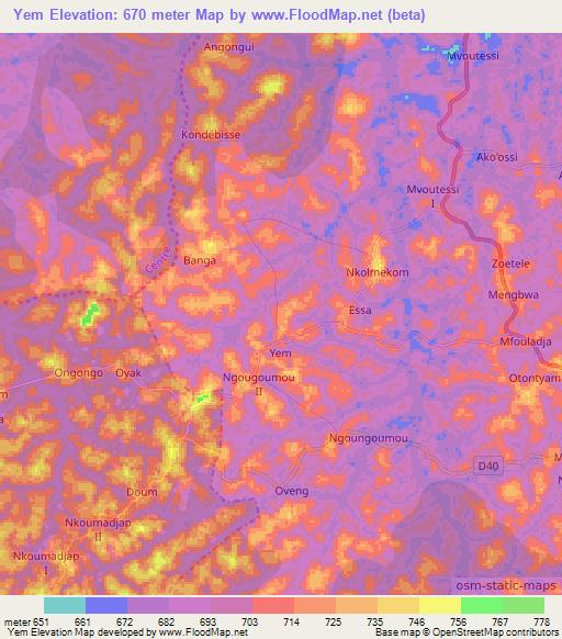 Yem,Cameroon Elevation Map