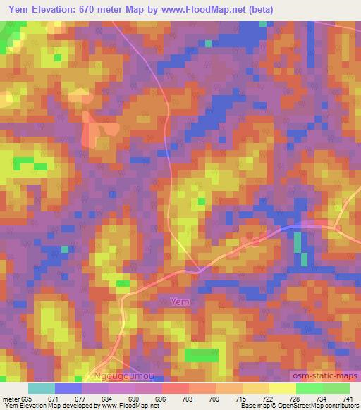 Yem,Cameroon Elevation Map