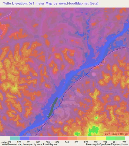 Yelle,Cameroon Elevation Map