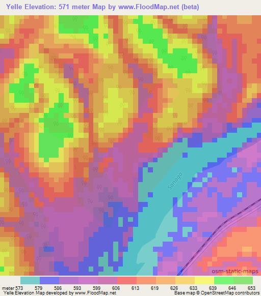 Yelle,Cameroon Elevation Map