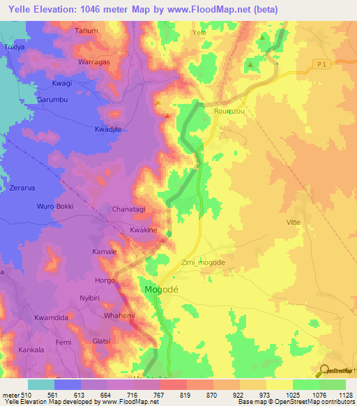 Yelle,Cameroon Elevation Map