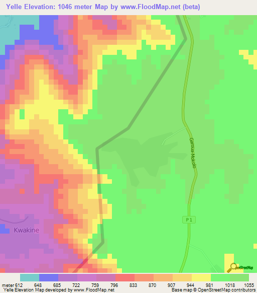 Yelle,Cameroon Elevation Map