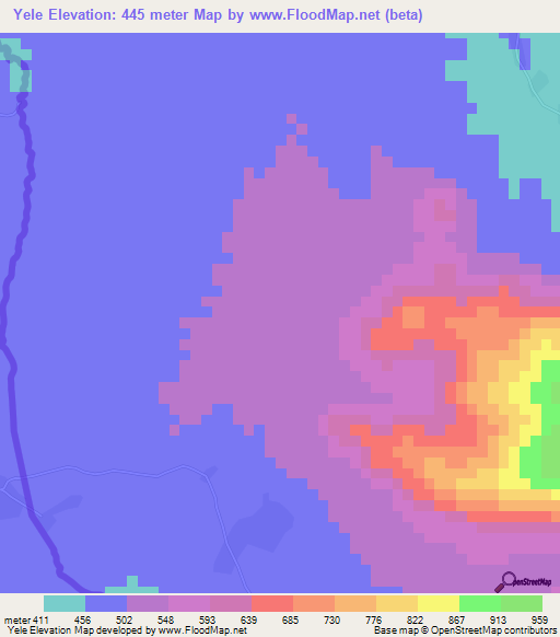 Yele,Cameroon Elevation Map