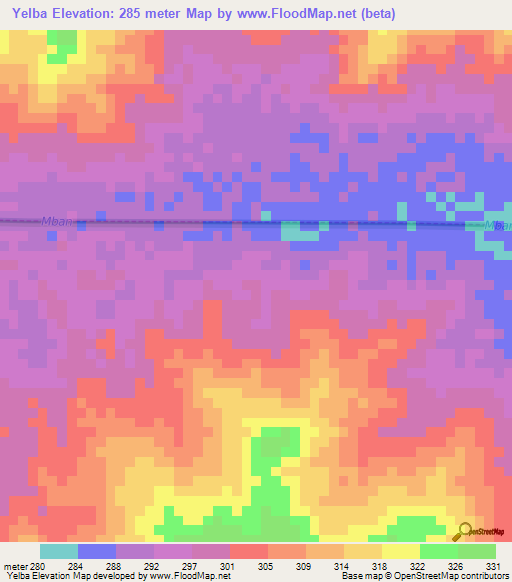 Yelba,Cameroon Elevation Map