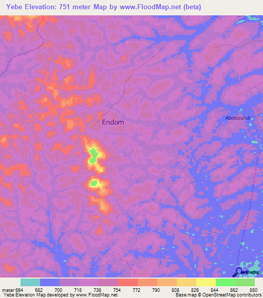 Yebe,Cameroon Elevation Map